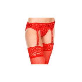 Porte-jarretelles rouge avec string dentelle florale 